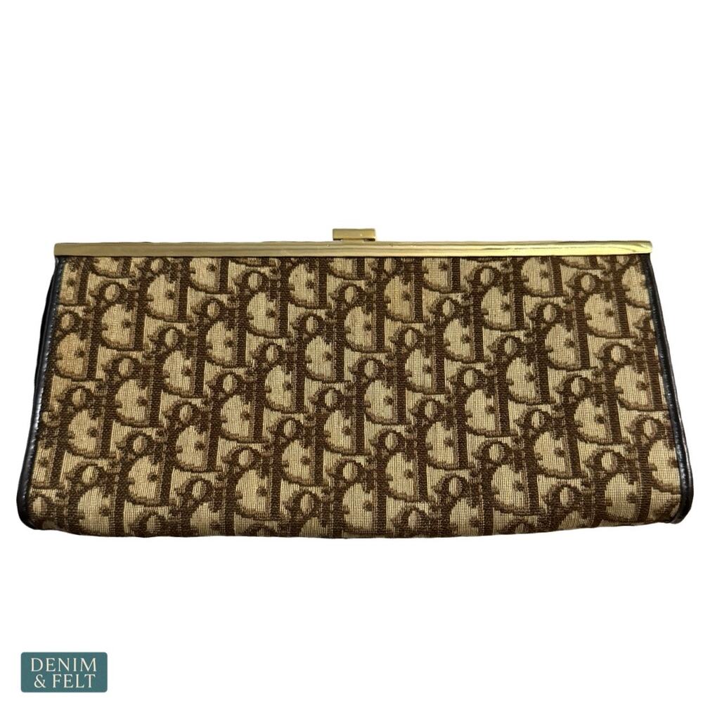 Christian Dior Trotter Jacquard Vintage Clutch Brown Monogram Frame Bag Rare - Picture 6 of 13
